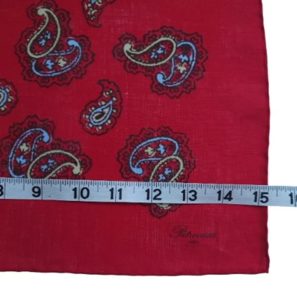 Petronius 1926 Paisley Design Linen Pocket Square Red Background